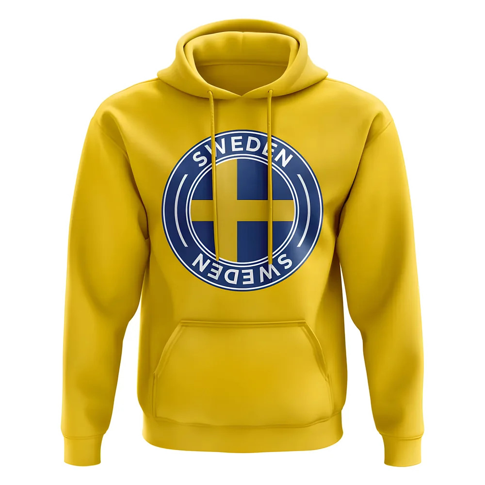 Sweden Football Badge Hoodie (Yellow) Polyester Uksoccershop Men's Yellow Medium
