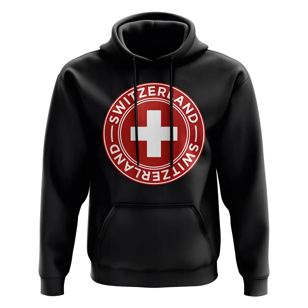 Switzerland Football Badge Hoodie (Black) Polyester Uksoccershop Men's Black Extra Small