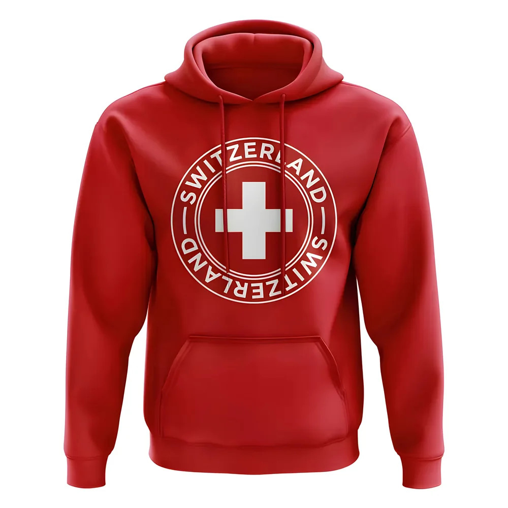 Switzerland Football Badge Hoodie (Red) Polyester Uksoccershop Men's Red Extra Small