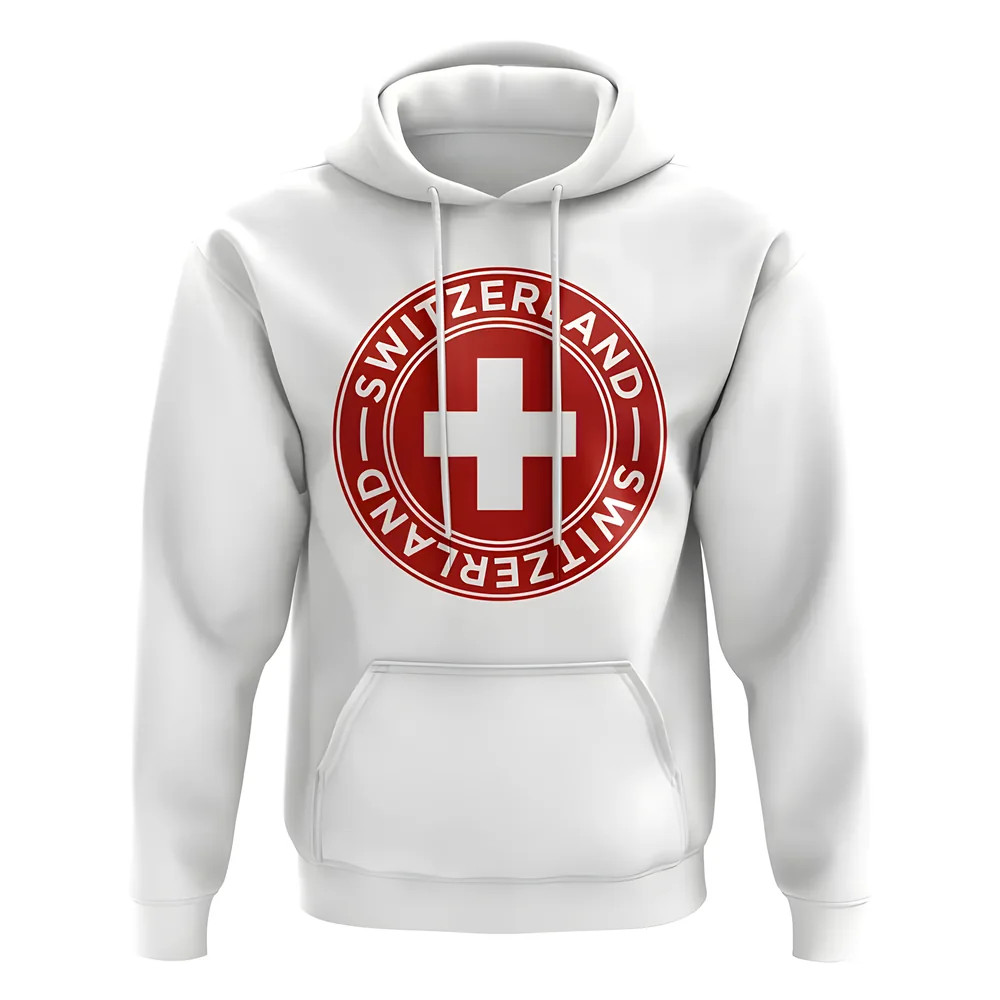 Switzerland Football Badge Hoodie (White) Polyester Uksoccershop Men's White Extra Large