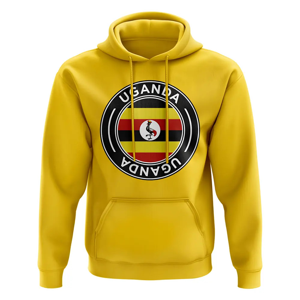 Uganda Football Badge Hoodie (Yellow) Polyester Uksoccershop Men's Yellow Extra Large