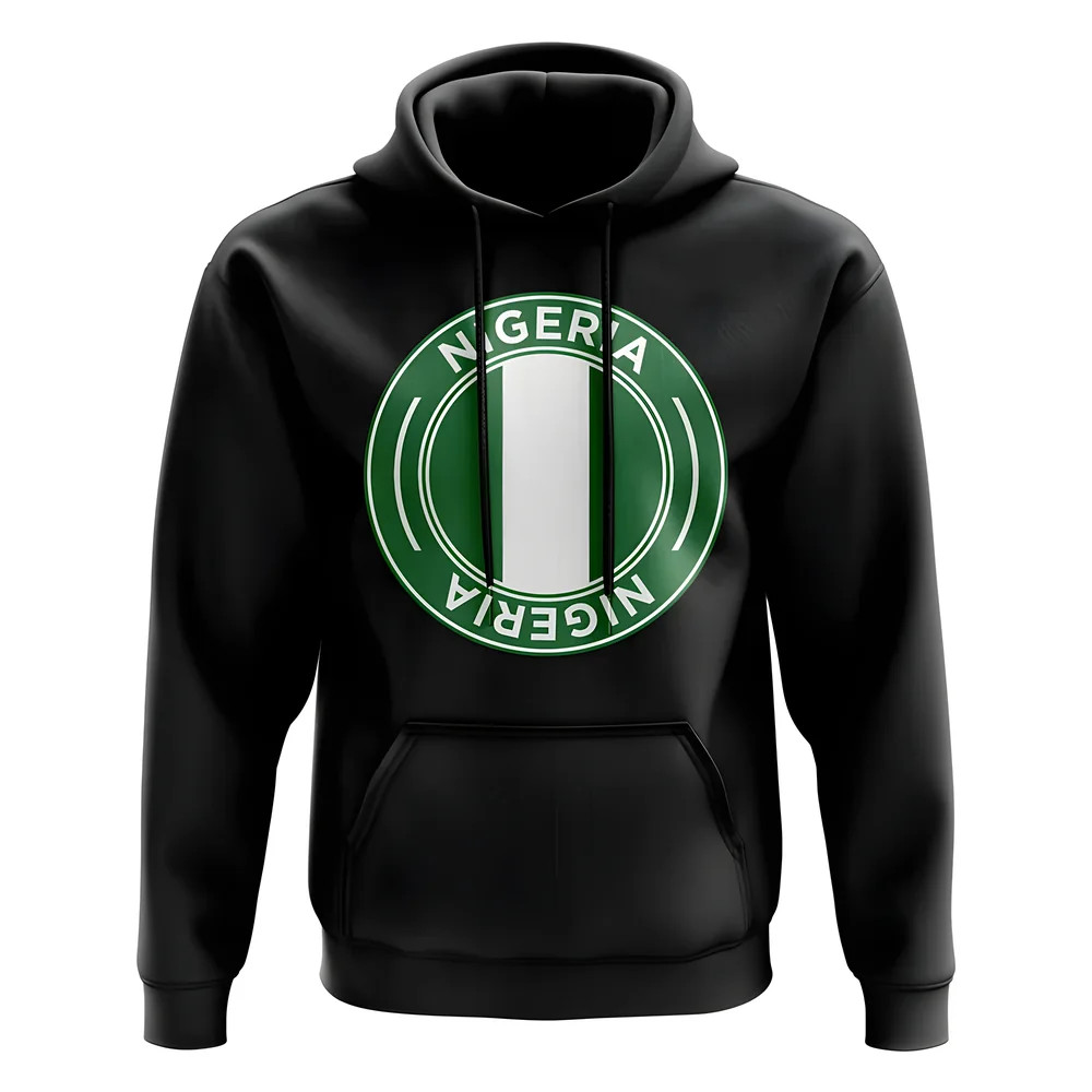 Nigeria Football Badge Hoodie (Black) Polyester Uksoccershop Men's Black Extra Large
