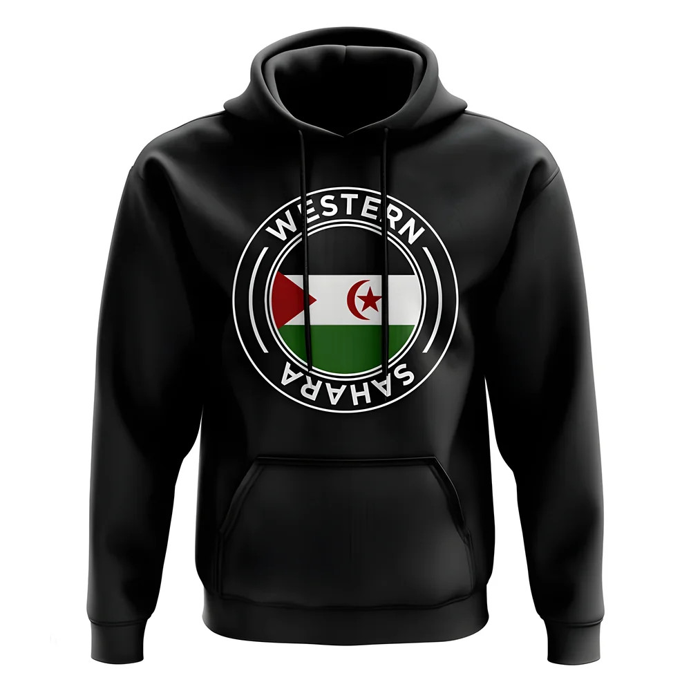 Western Sahara Football Badge Hoodie (Black) Polyester Newcastle Uksoccershop Men's Black Extra Large