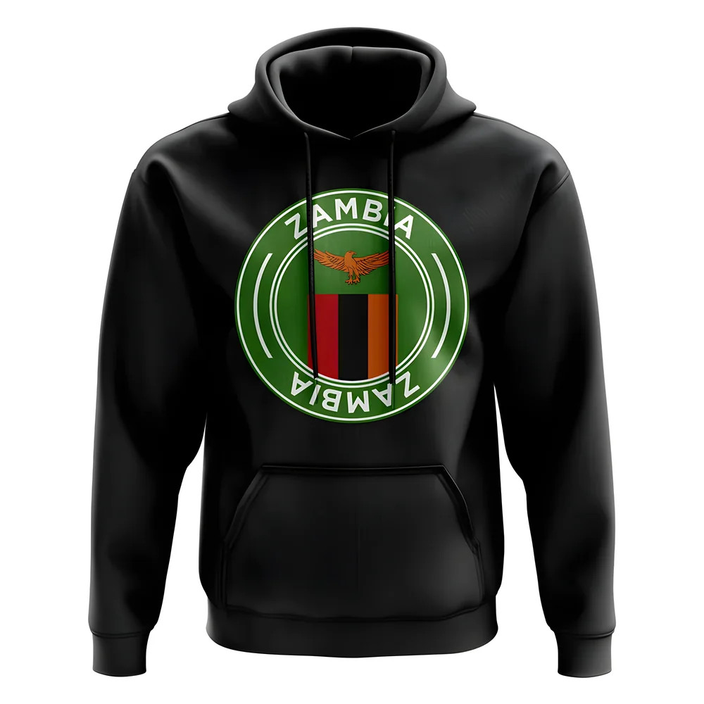 Zambia Football Badge Hoodie (Black) Polyester Uksoccershop Men's Black Large