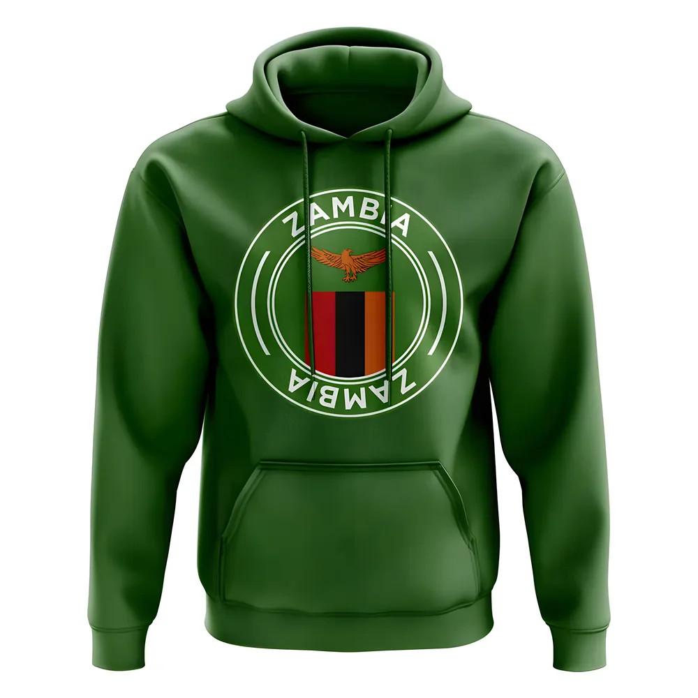 Zambia Football Badge Hoodie (Green) Polyester Uksoccershop Men's Green Extra Small