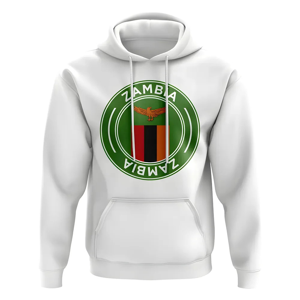 Zambia Football Badge Hoodie (White) Polyester Uksoccershop Men's White Large