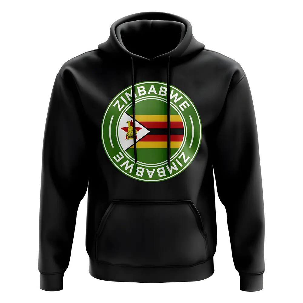 Zimbabwe Football Badge Hoodie (Black) Polyester Uksoccershop Men's Black Small
