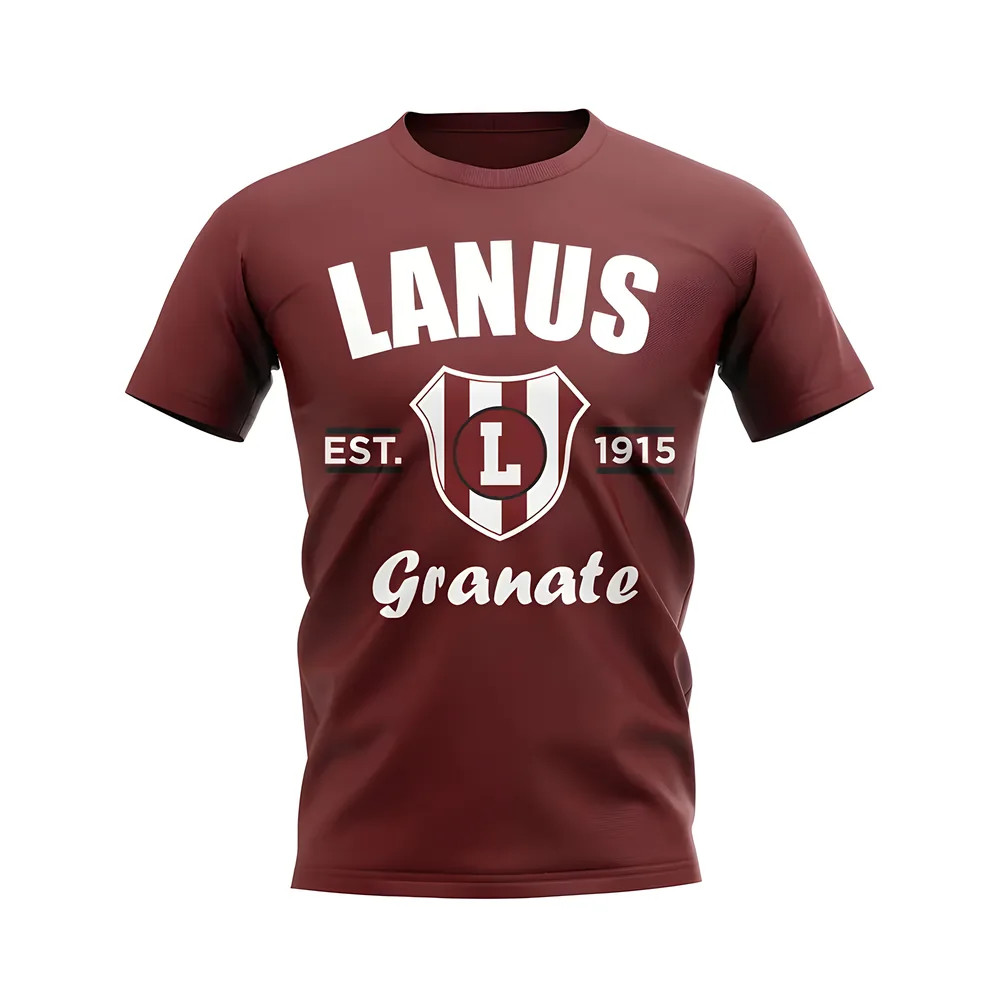 Lanus Established Football T-Shirt (Maroon) Polyester Uksoccershop Men's Maroon Extra Small