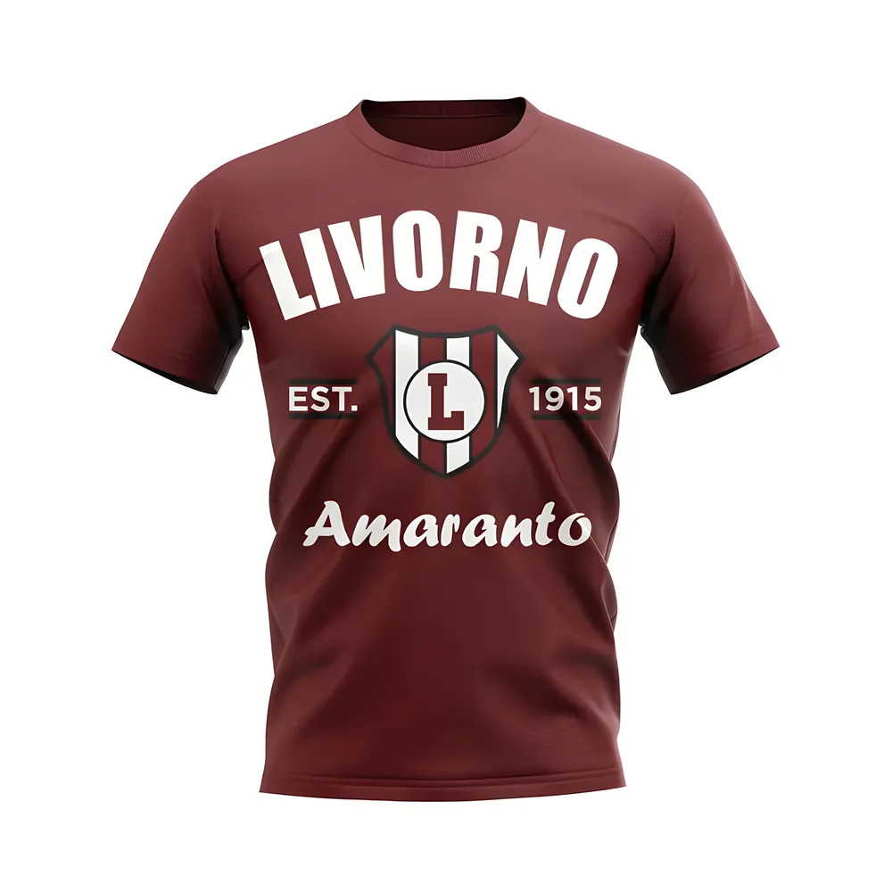 Livorno Established Football T-Shirt (Maroon) Polyester Uksoccershop Men's Maroon Xxl