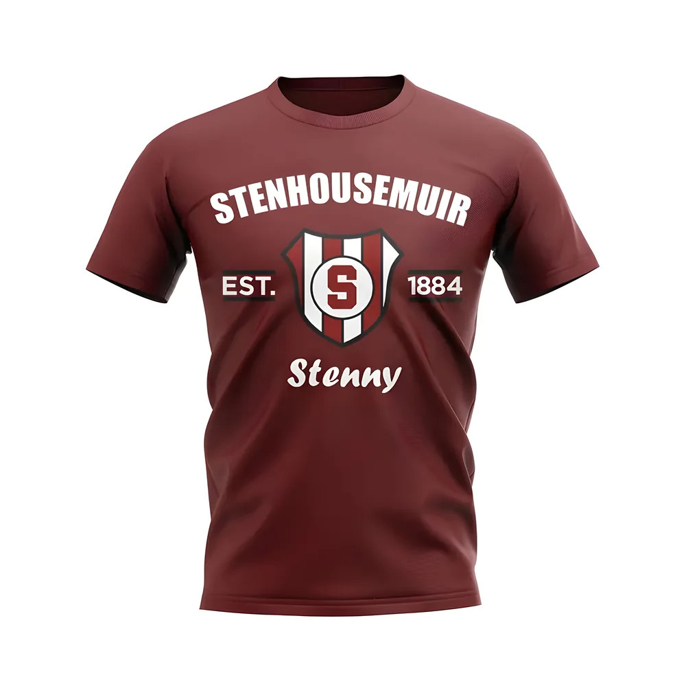 Stenhousemuir Established Football T-Shirt (Maroon) Polyester Aston Villa Uksoccershop Men's Maroon Large