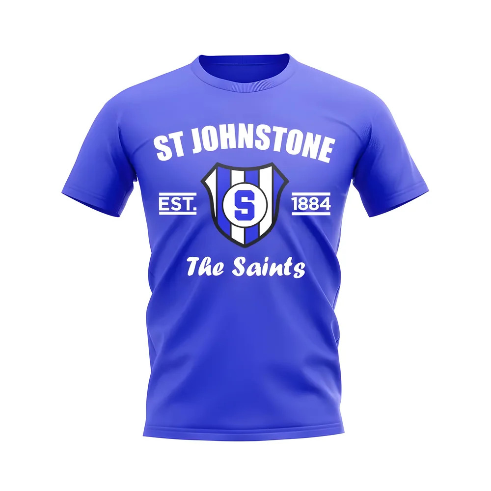 St Johnstone Established Football T-Shirt (Royal) Polyester Uksoccershop Men's Blue Extra Small