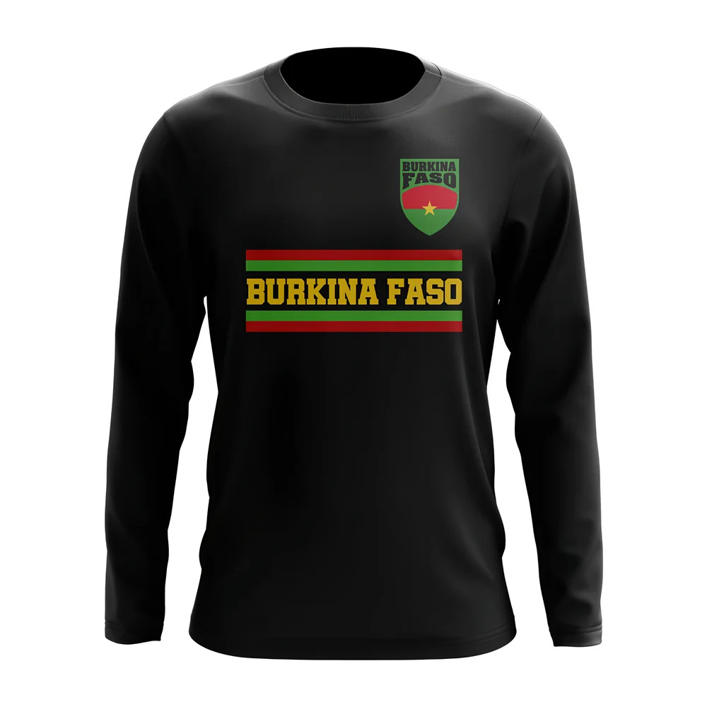 Burkina Faso Core Football Country Long Sleeve T-Shirt (Black) Polyester Uksoccershop Men's Black Xxl