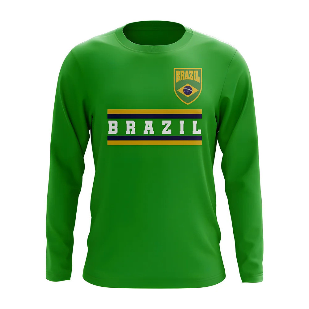 Brazil Core Football Country Long Sleeve T-Shirt (Green) Polyester Uksoccershop Men's Green Medium