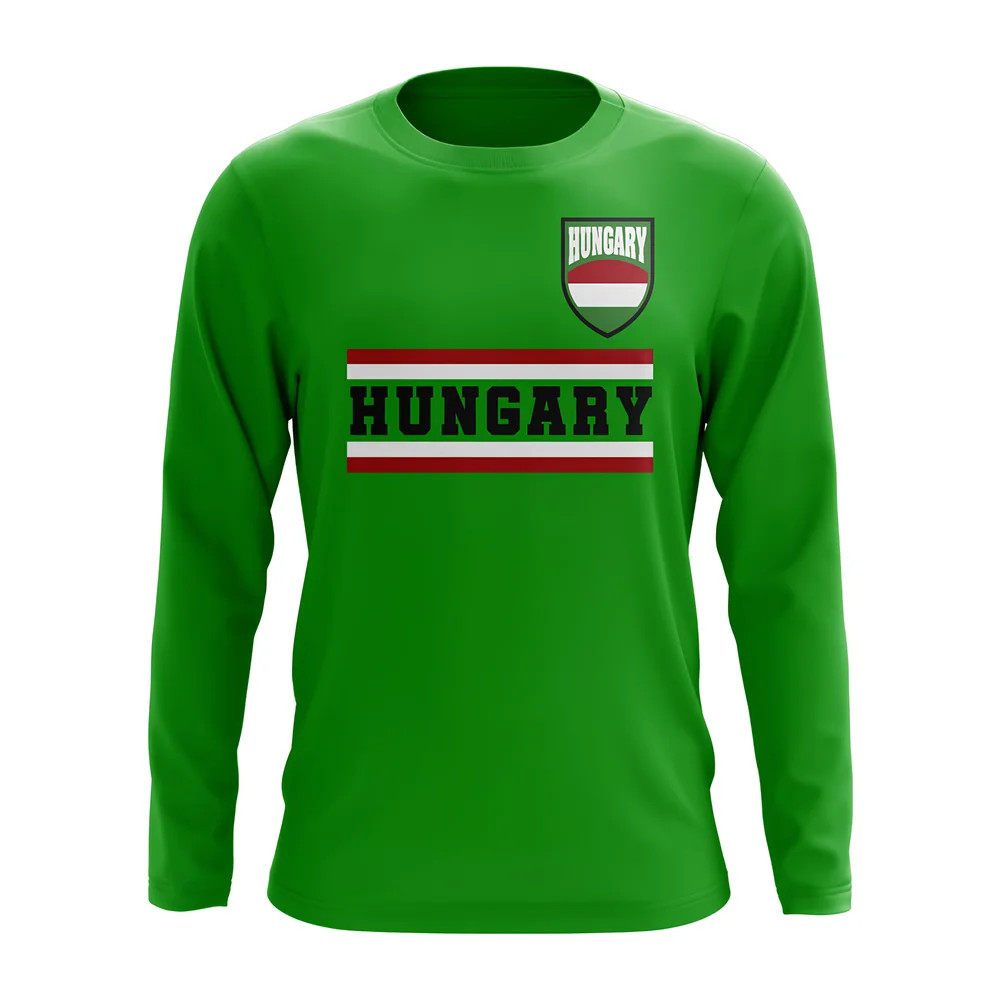 Hungary Core Football Country Long Sleeve T-Shirt (Green) Polyester Uksoccershop Men's Green Xxl