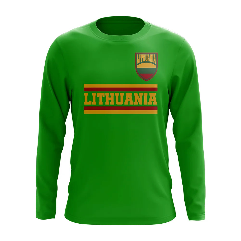 Lithuania Core Football Country Long Sleeve T-Shirt (Green) Polyester Uksoccershop Men's Green Extra Small