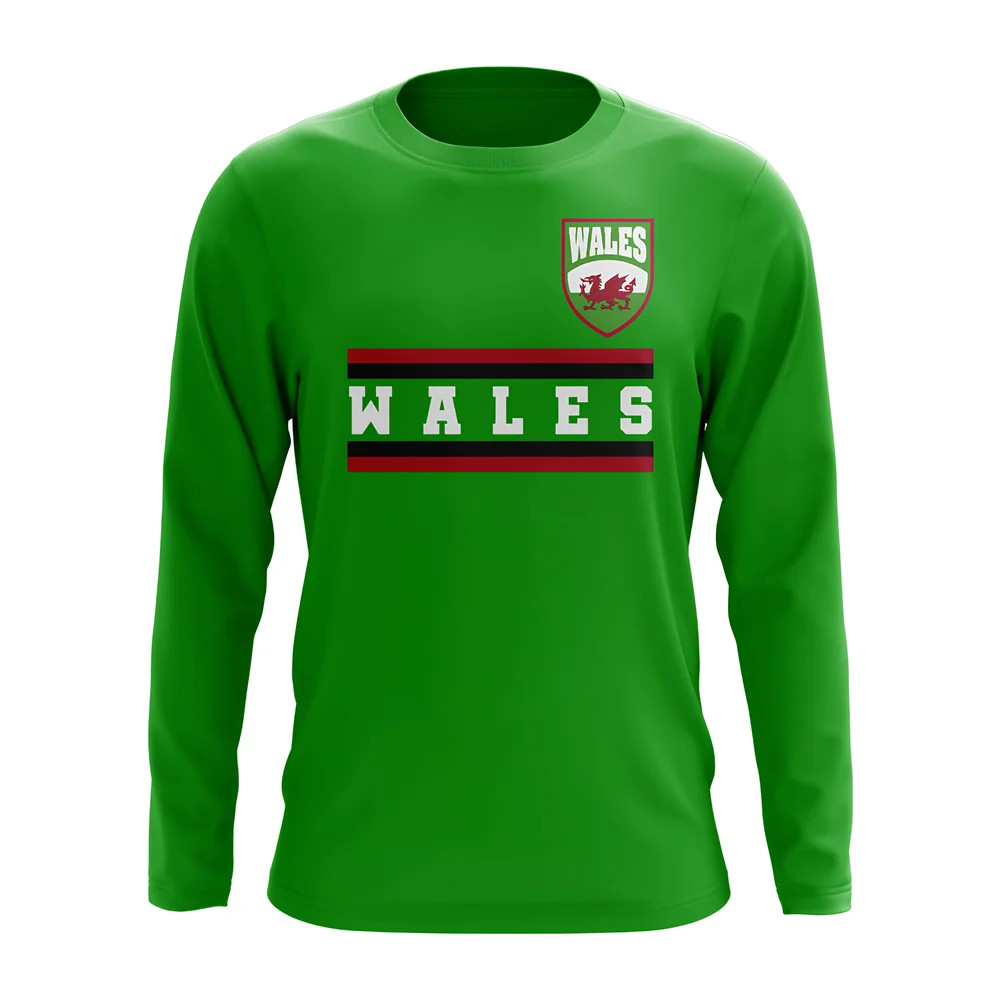 Wales Core Football Country Long Sleeve T-Shirt (Green) Polyester Uksoccershop Men's Green Extra Large
