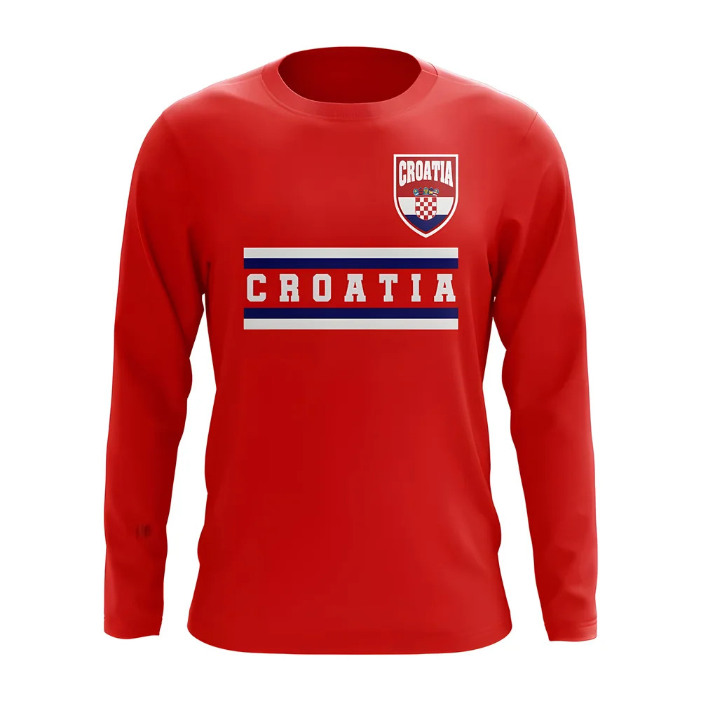 Croatia Core Football Country Long Sleeve T-Shirt (Red) Polyester Uksoccershop Men's Red Xxl