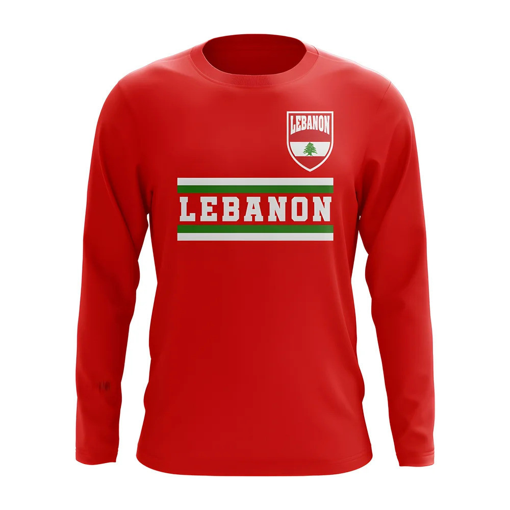 Lebanon Core Football Country Long Sleeve T-Shirt (Red) Polyester Uksoccershop Men's Red Medium