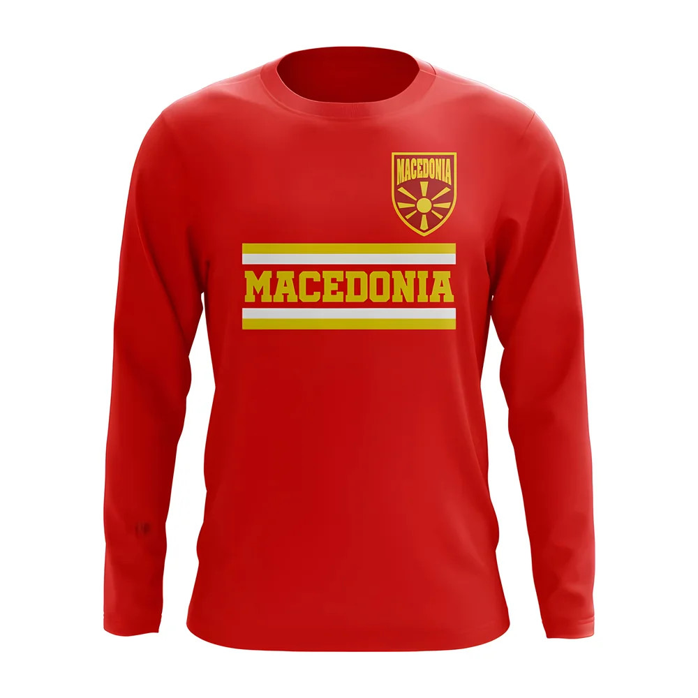 Macedonia Core Football Country Long Sleeve T-Shirt (Red) Polyester Uksoccershop Men's Red Xxl