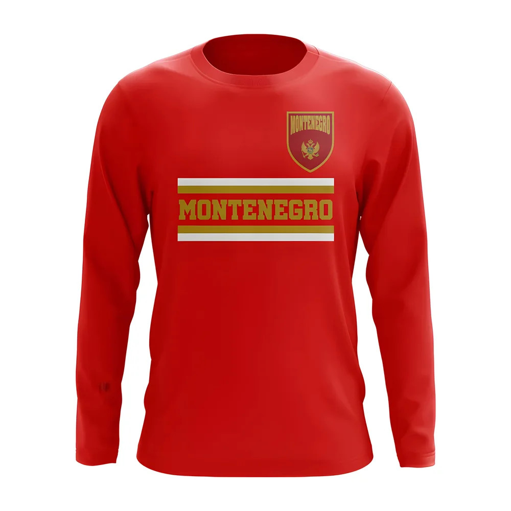Montenegro Core Football Country Long Sleeve T-Shirt (Red) Polyester Uksoccershop Men's Red Xxl