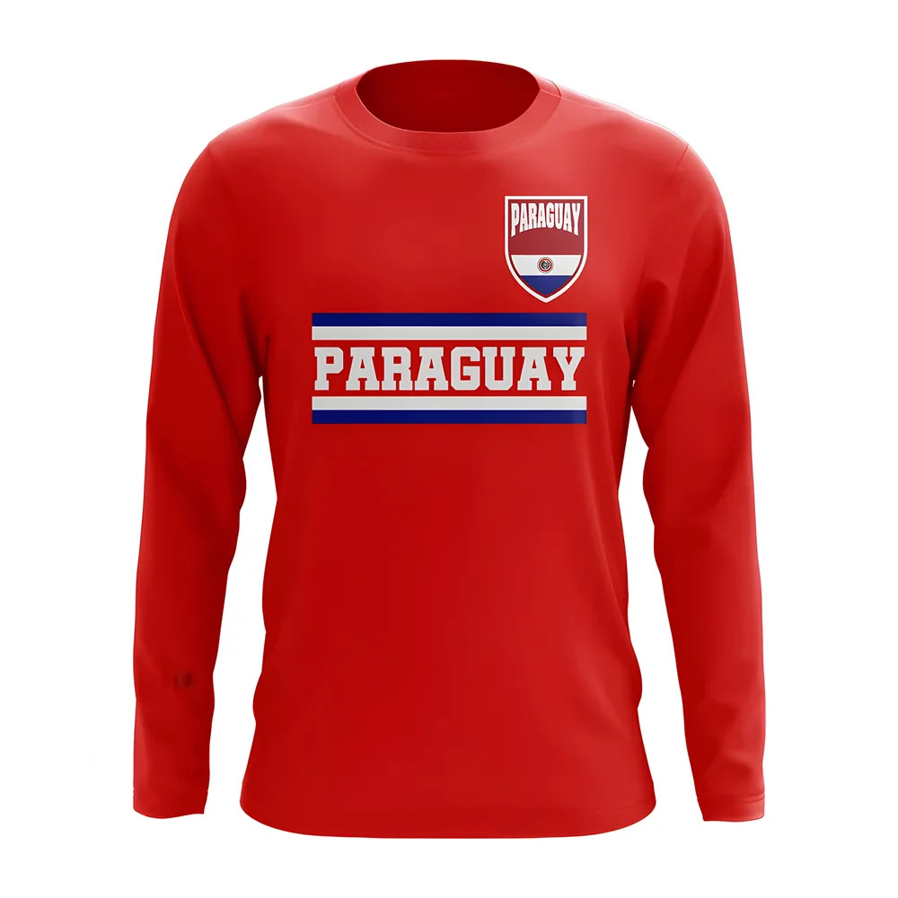 Paraguay Core Football Country Long Sleeve T-Shirt (Red) Polyester Uksoccershop Men's Red Medium