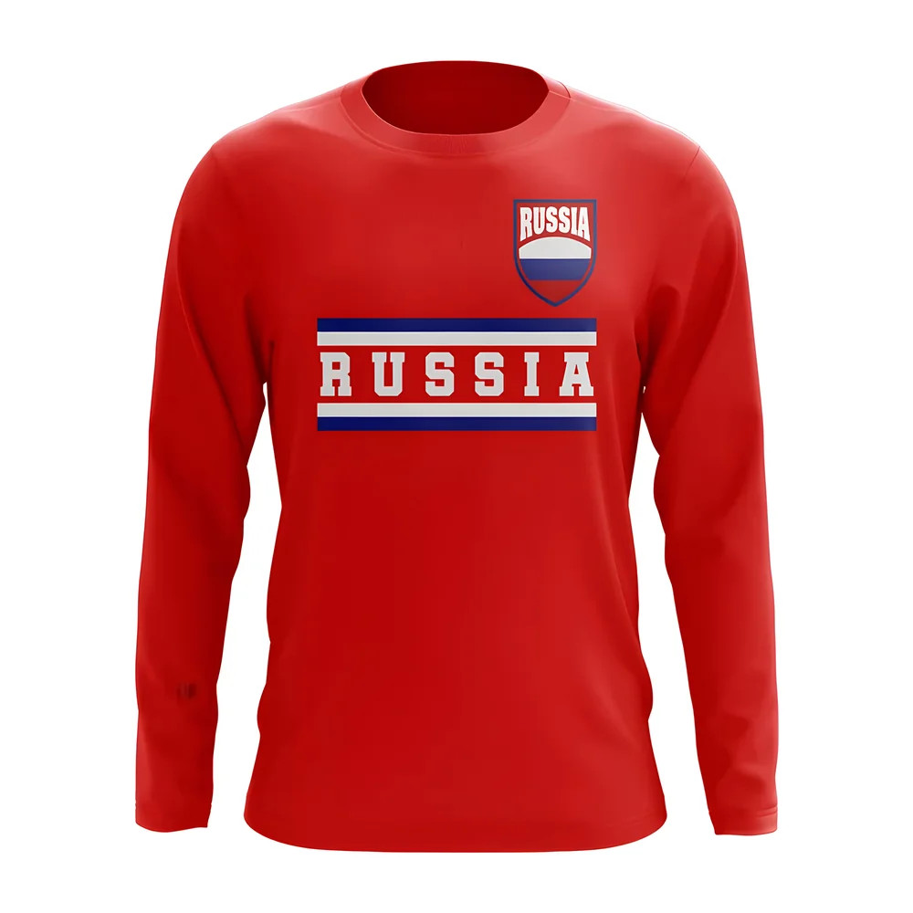 Russia Core Football Country Long Sleeve T-Shirt (Red) Polyester Uksoccershop Men's Red Xxl