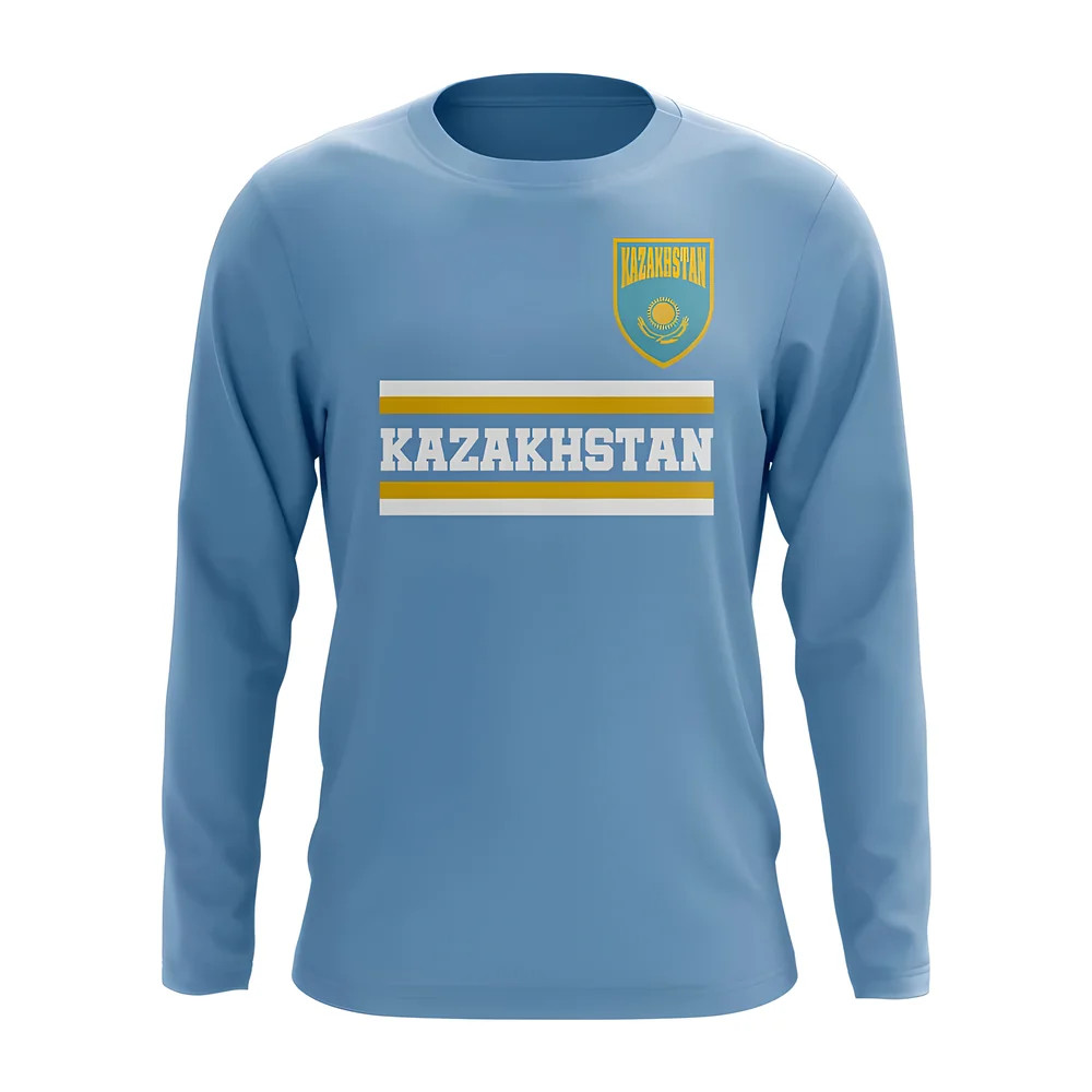 Kazakhstan Core Football Country Long Sleeve T-Shirt (Sky) Polyester Uksoccershop Men's Sky Blue Xxl