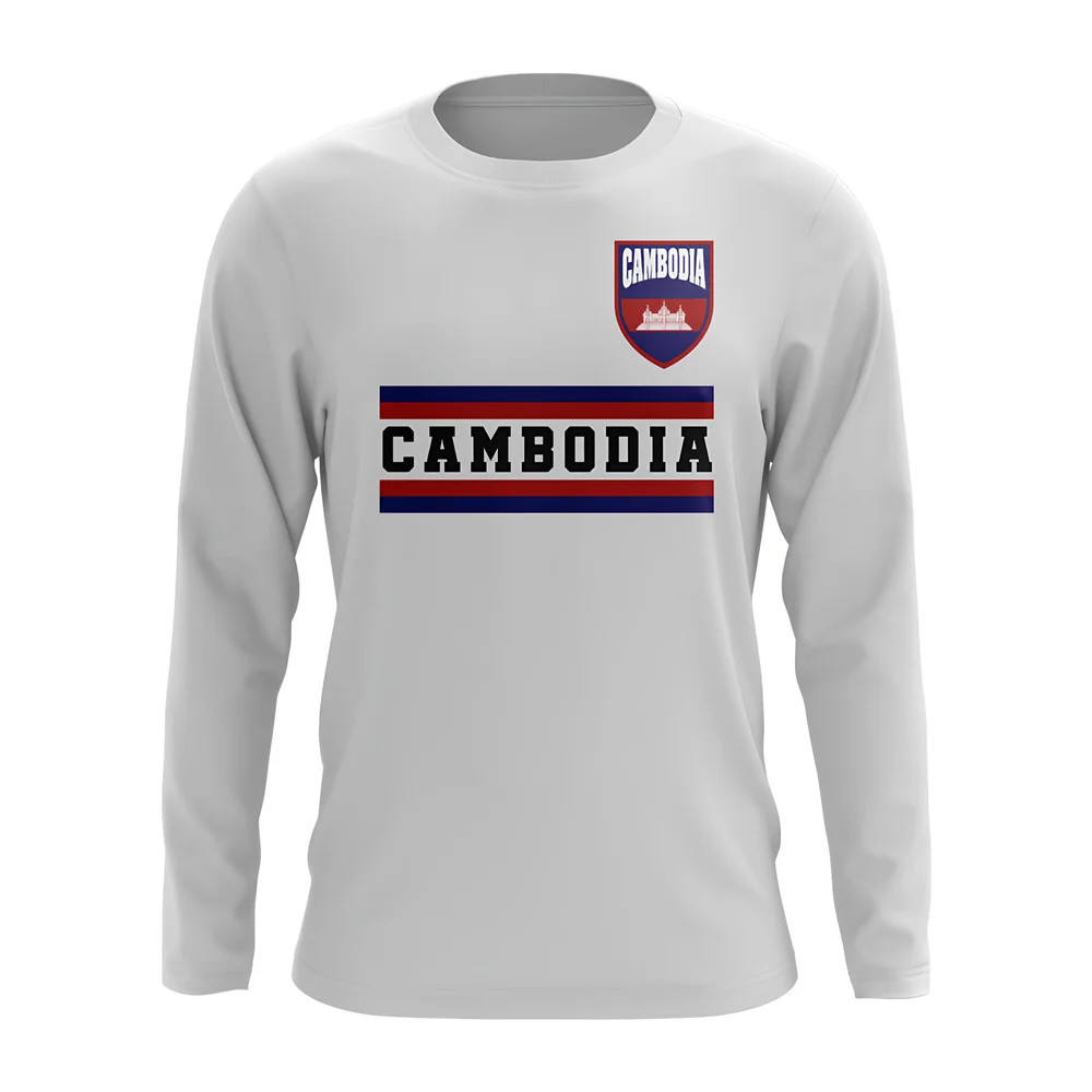 Cambodia Core Football Country Long Sleeve T-Shirt (White) Polyester Uksoccershop Men's White Extra Large