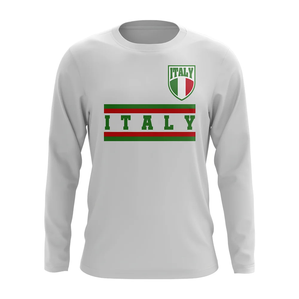 Italy Core Football Country Long Sleeve T-Shirt (White) Polyester Uksoccershop Men's White Large