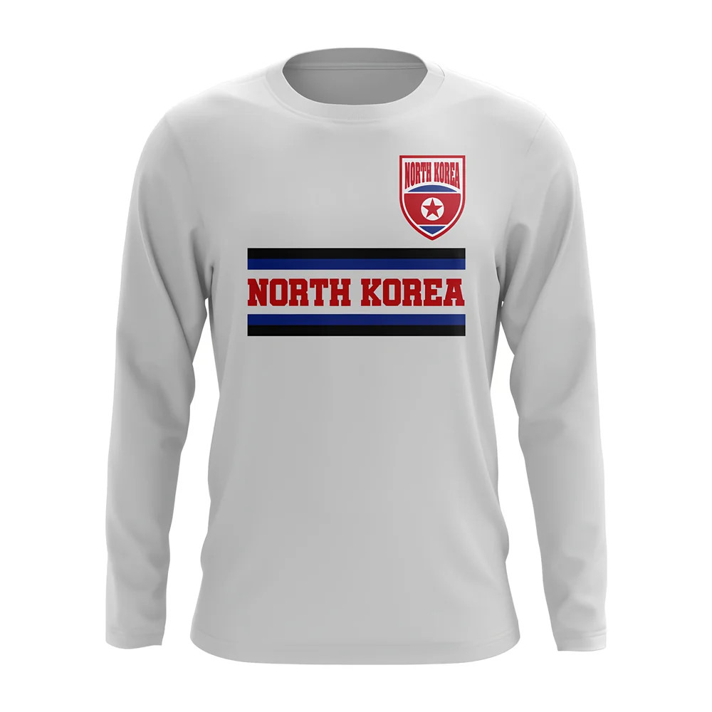 North Korea Core Football Country Long Sleeve T-Shirt (White) Polyester Uksoccershop Men's White Xxl
