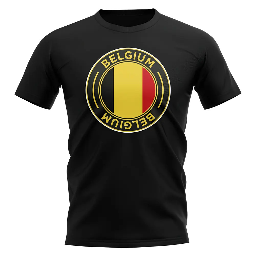 Belgium Football Badge T-Shirt (Black) Polyester Uksoccershop Men's Black Small