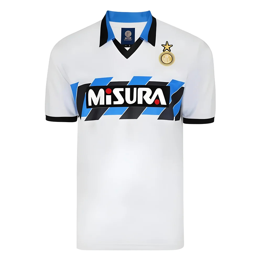 Score Draw Internazionale 1990 Away Retro Football Shirt Polyester Inter Milan Men's White Medium