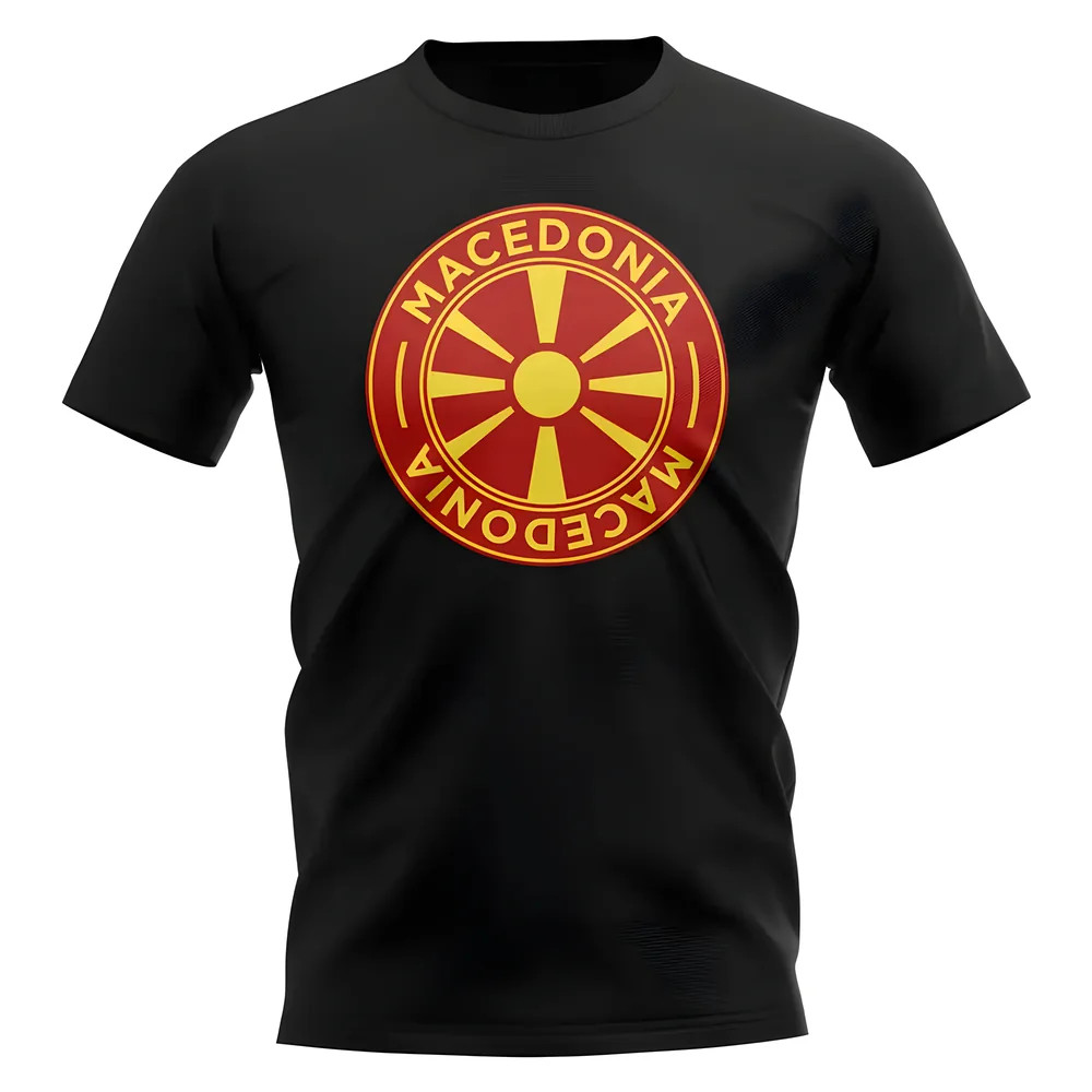 Macedonia Football Badge T-Shirt (Black) Polyester Uksoccershop Men's Black Small