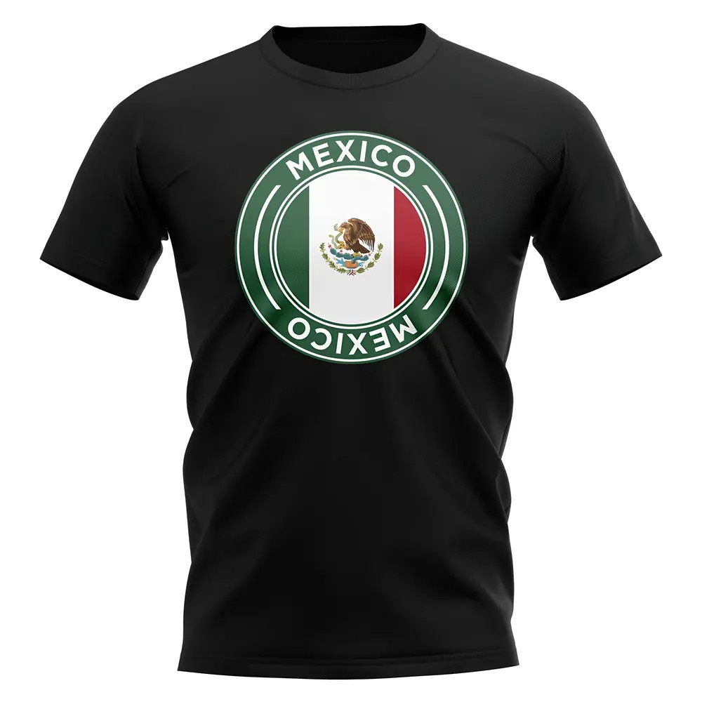 Mexico Football Badge T-Shirt (Black) Polyester Uksoccershop Men's Black Extra Small