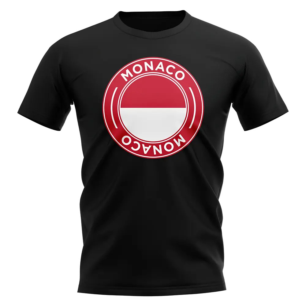 Monaco Football Badge T-Shirt (Black) Polyester Uksoccershop Men's Black Extra Large