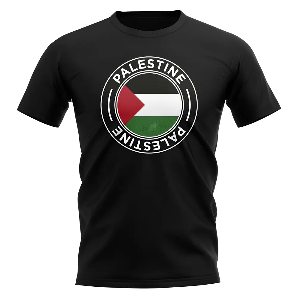 Palestine Football Badge T-Shirt (Black) Polyester Uksoccershop Men's Black Xxl