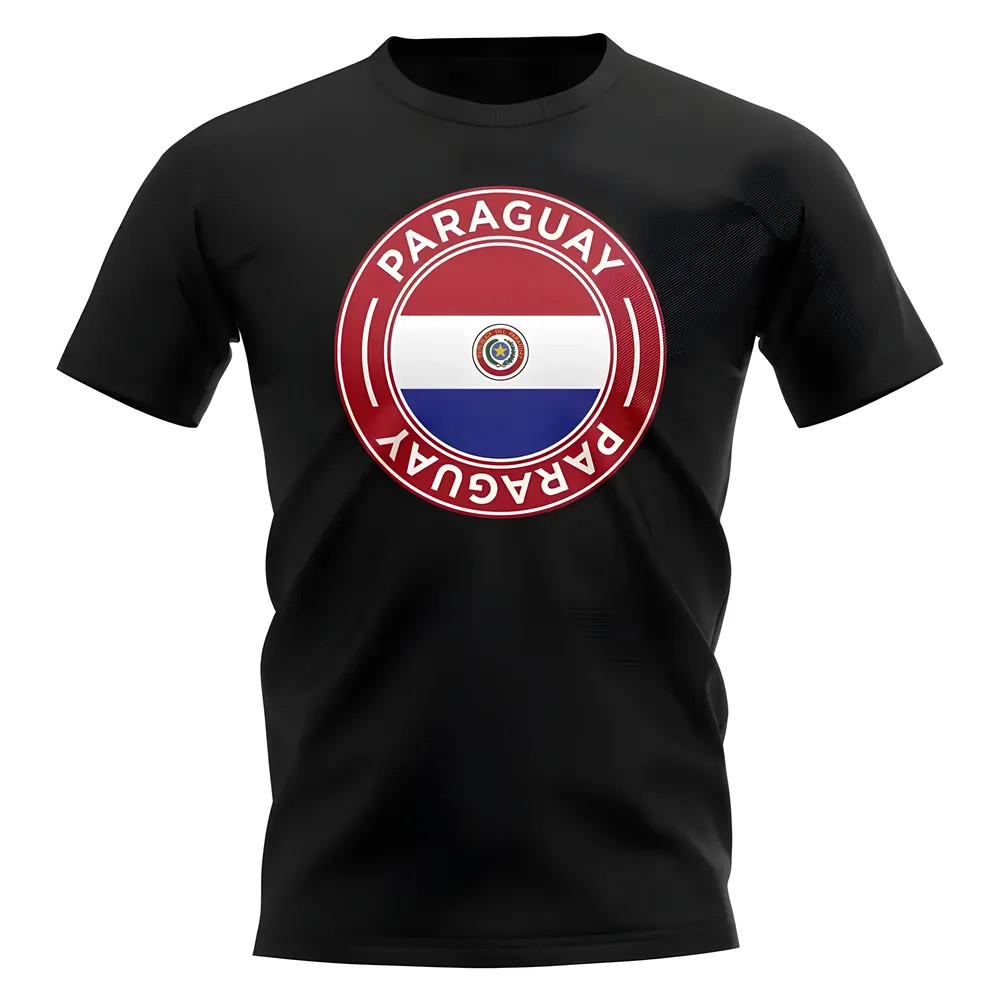 Paraguay Football Badge T-Shirt (Black) Polyester Uksoccershop Men's Black Medium