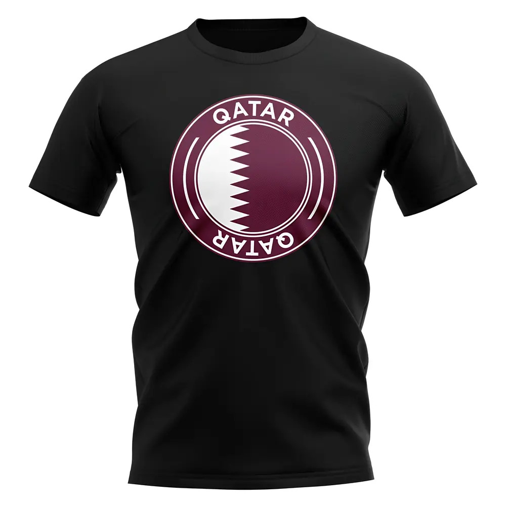 Qatar Football Badge T-Shirt (Black) Polyester Uksoccershop Men's Black Large