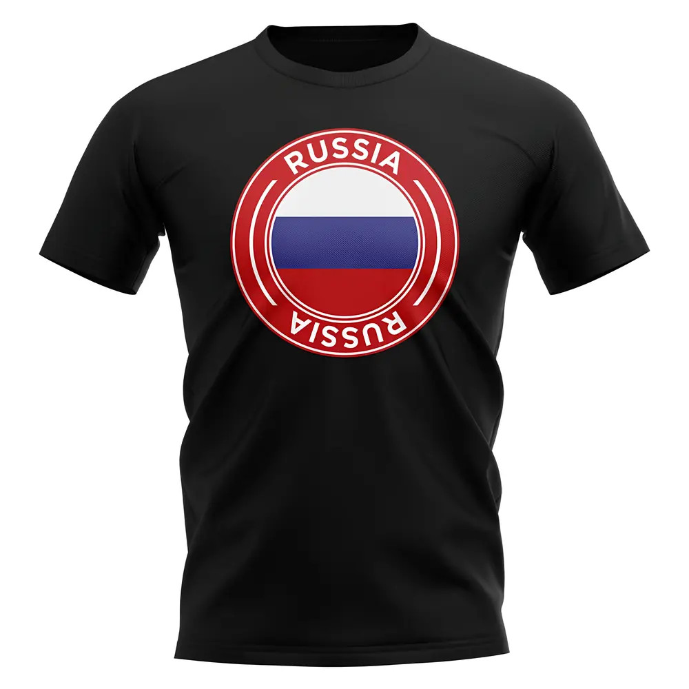 Russia Football Badge T-Shirt (Black) Polyester Uksoccershop Men's Black Extra Large