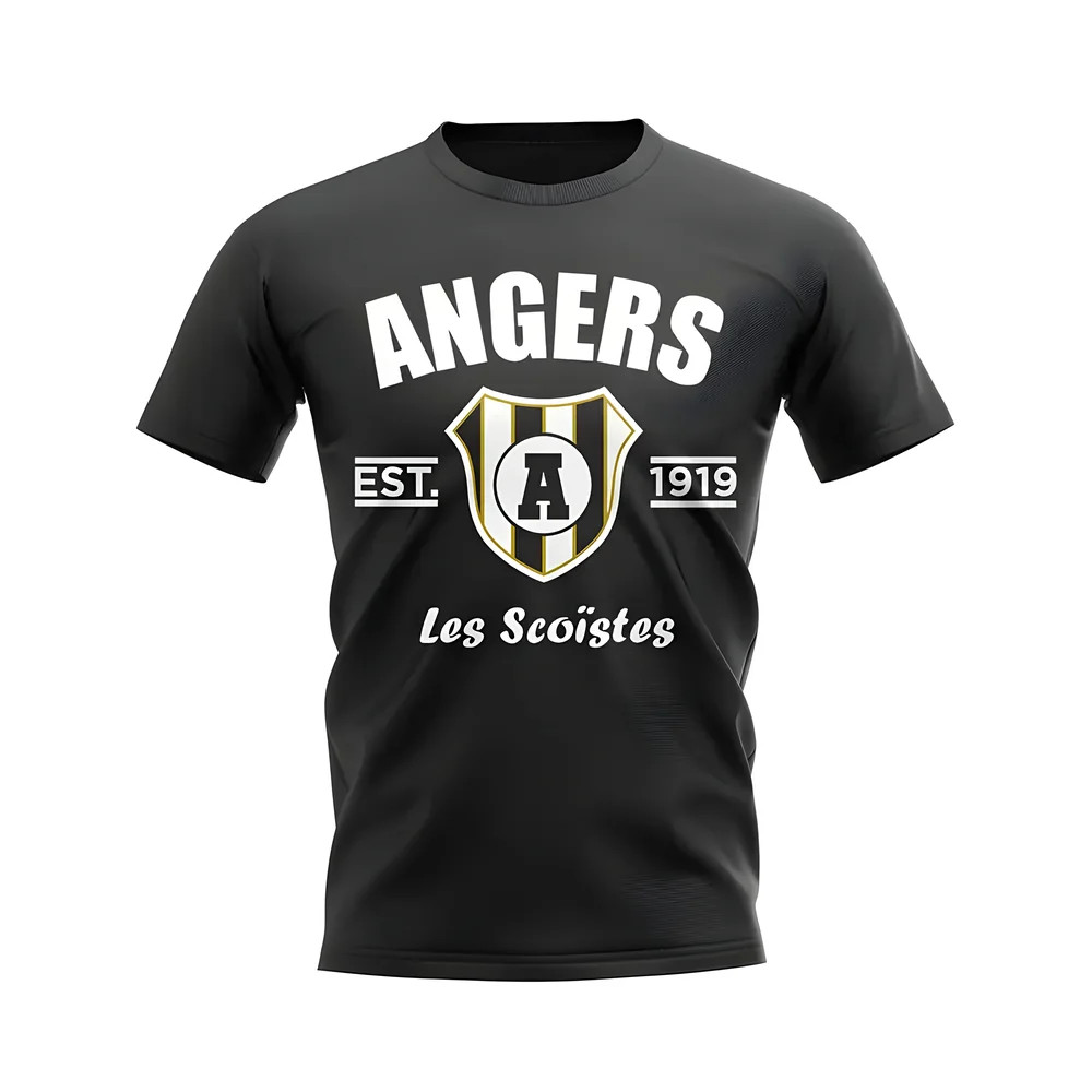 Angers Established Football T-Shirt (Black) Polyester Uksoccershop Men's Black Extra Small