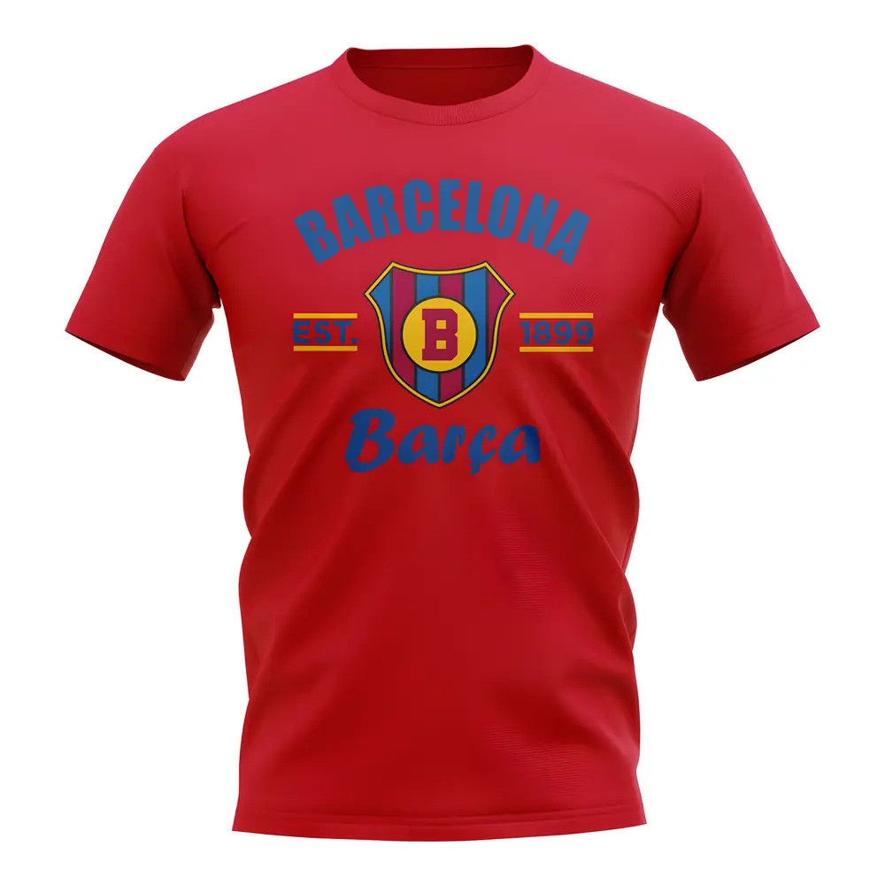 Barcelona Established Football T-Shirt (Red) Polyester Uksoccershop Men's Red Medium