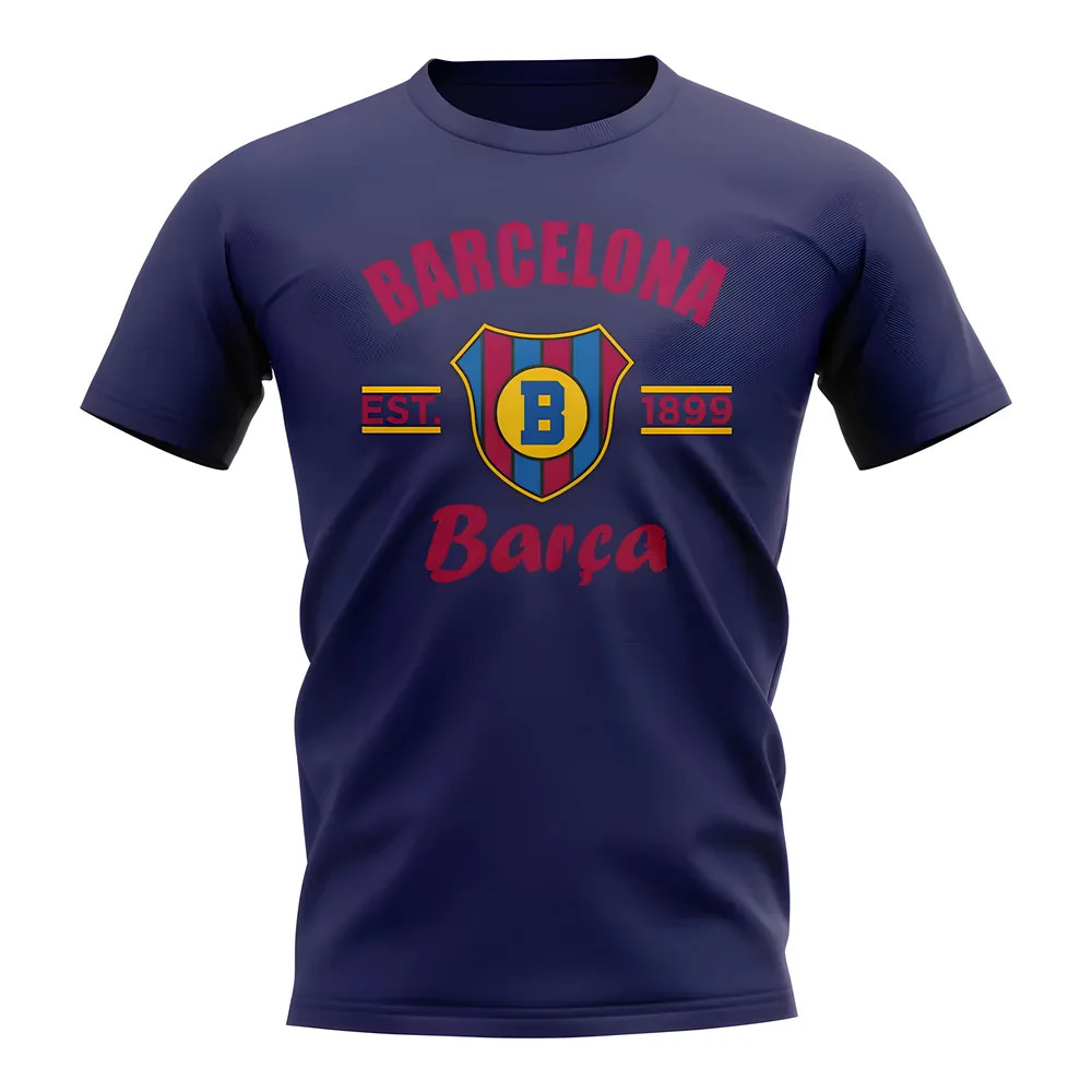 Barcelona Established Football T-Shirt (Navy) Polyester Uksoccershop Men's Navy Large