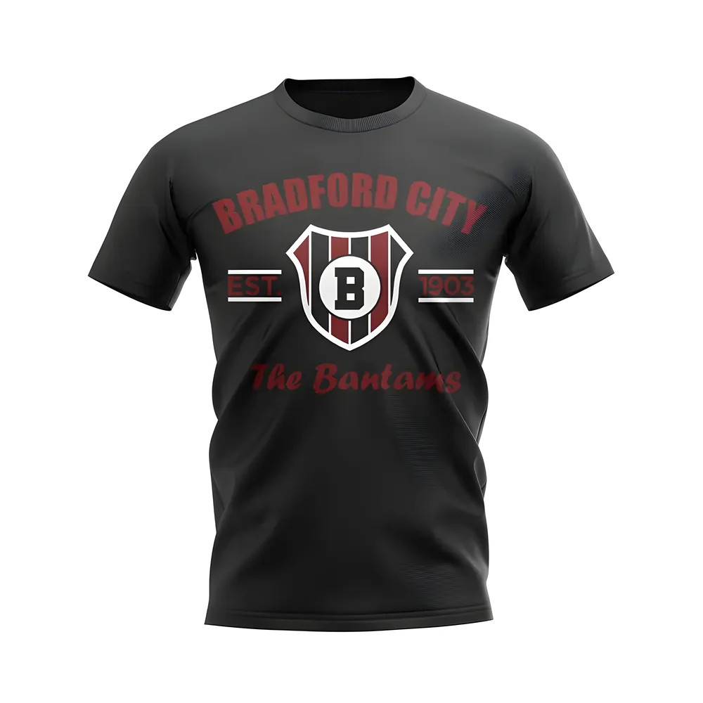 Bradford Established Football T-Shirt (Black) Polyester Uksoccershop Men's Black Extra Large