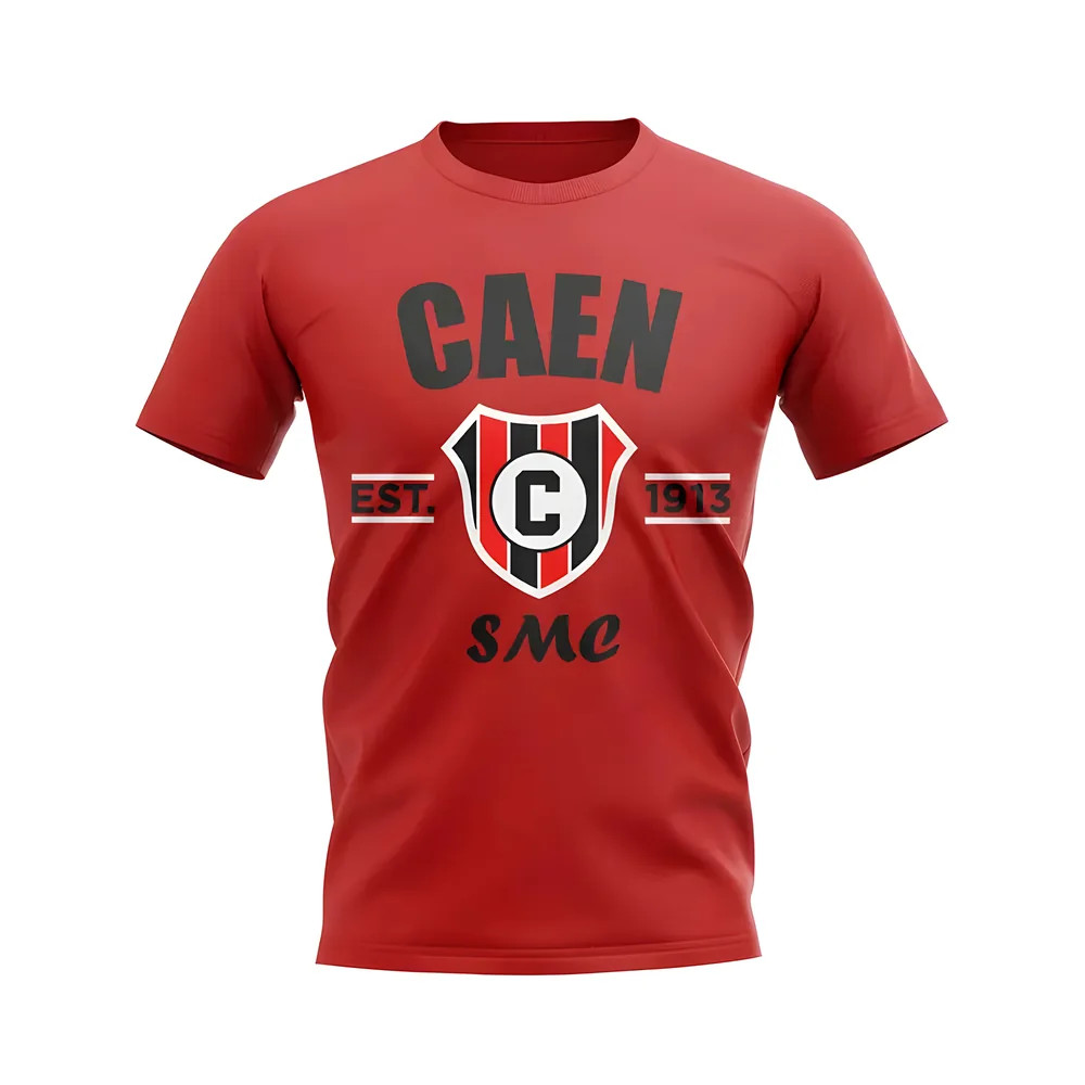 Caen Established Football T-Shirt (Red) Polyester Uksoccershop Men's Red Extra Large