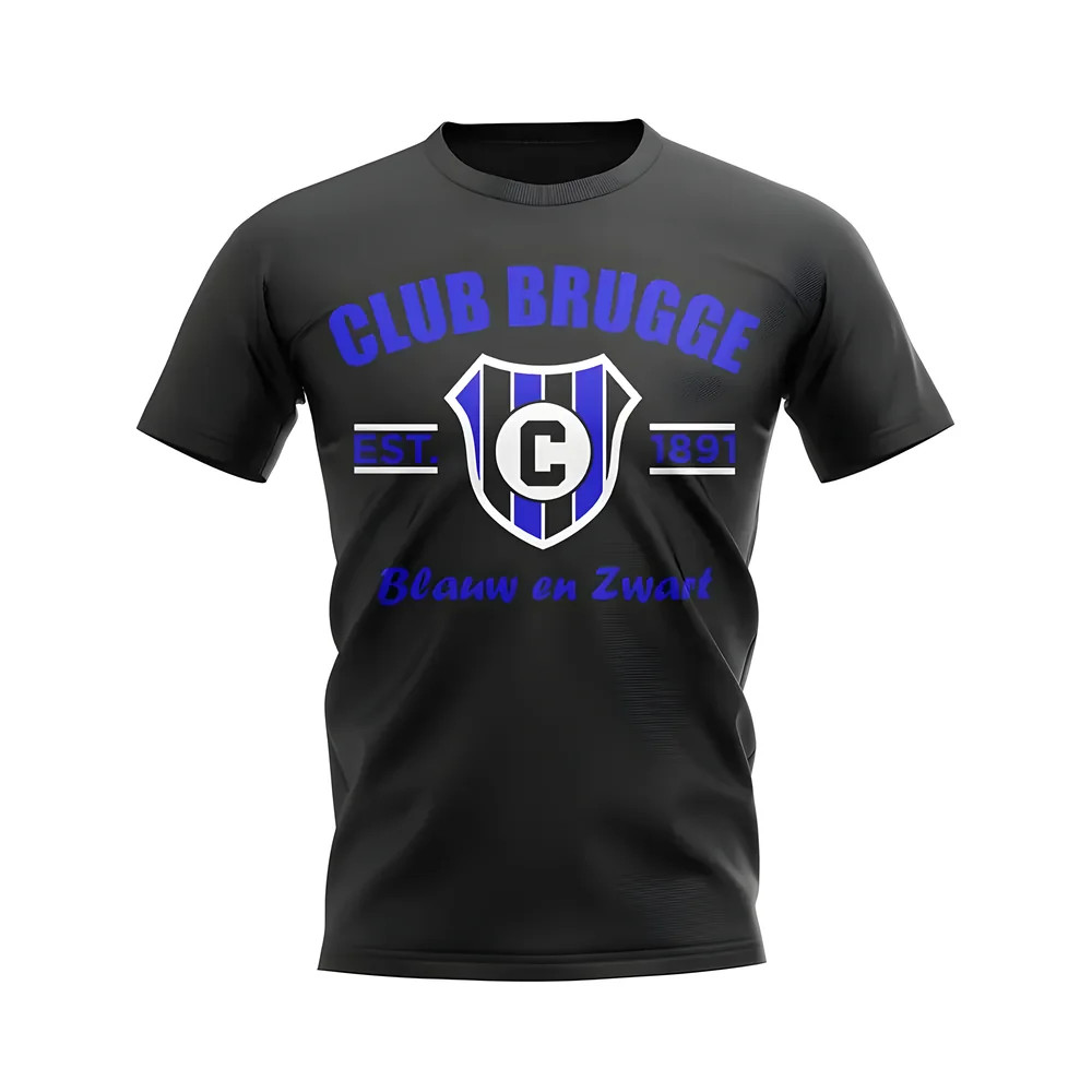 Club Brugge Established Football T-Shirt (Black) Polyester Club Bruuge Uksoccershop Men's Black Extra Large