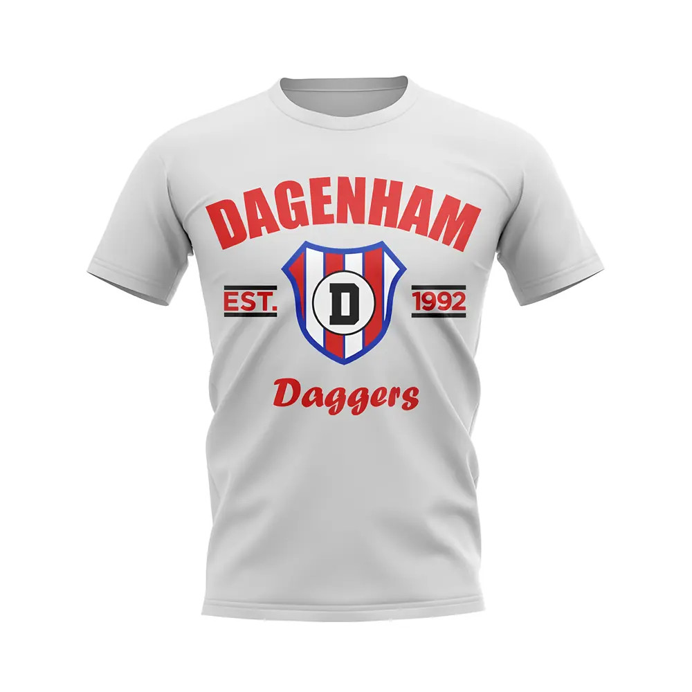 Dagenham Established Football T-Shirt (White) Polyester Aston Villa Uksoccershop Men's White Extra Large