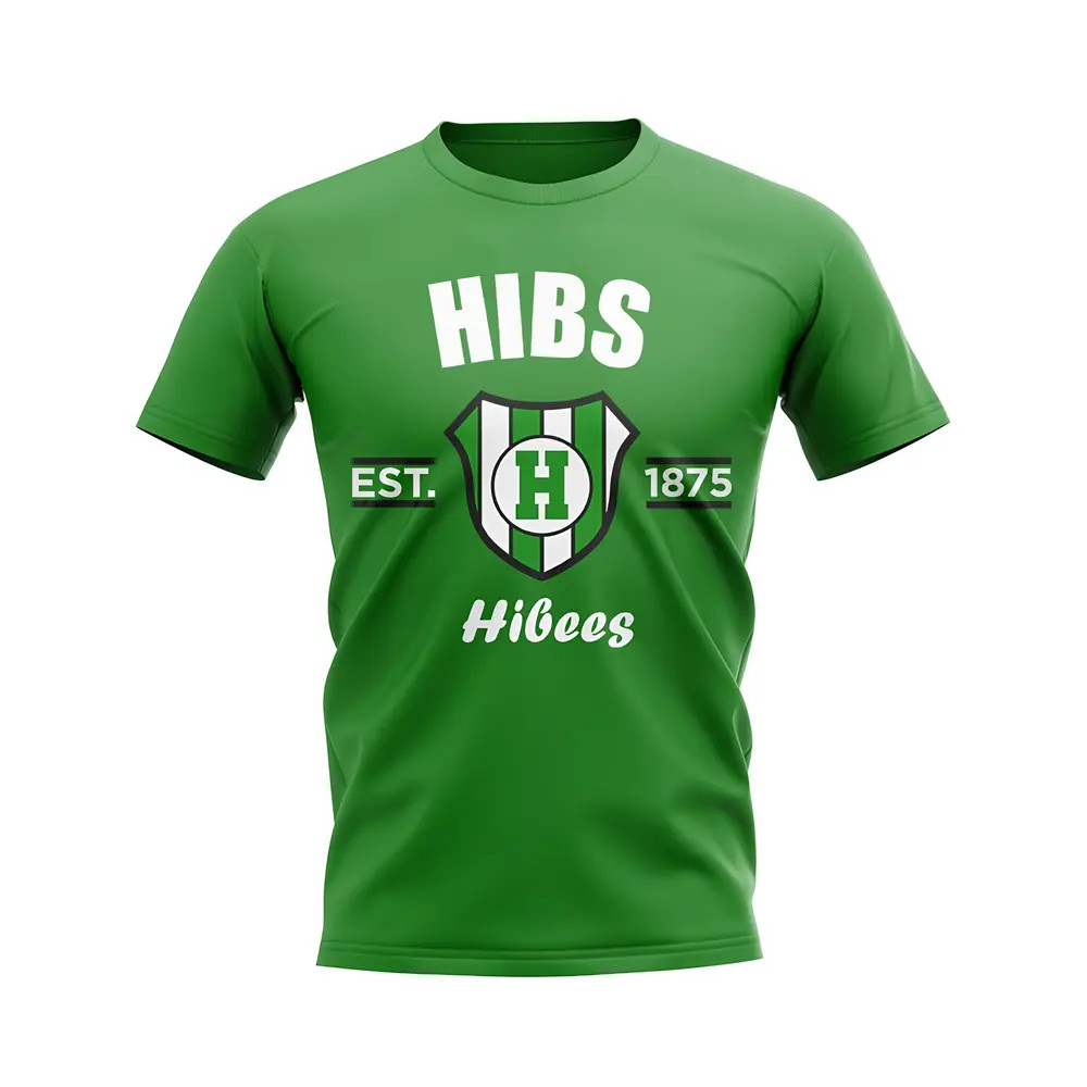 Hibs Established Football T-Shirt (Green) Polyester Hibernian Uksoccershop Men's Green Medium