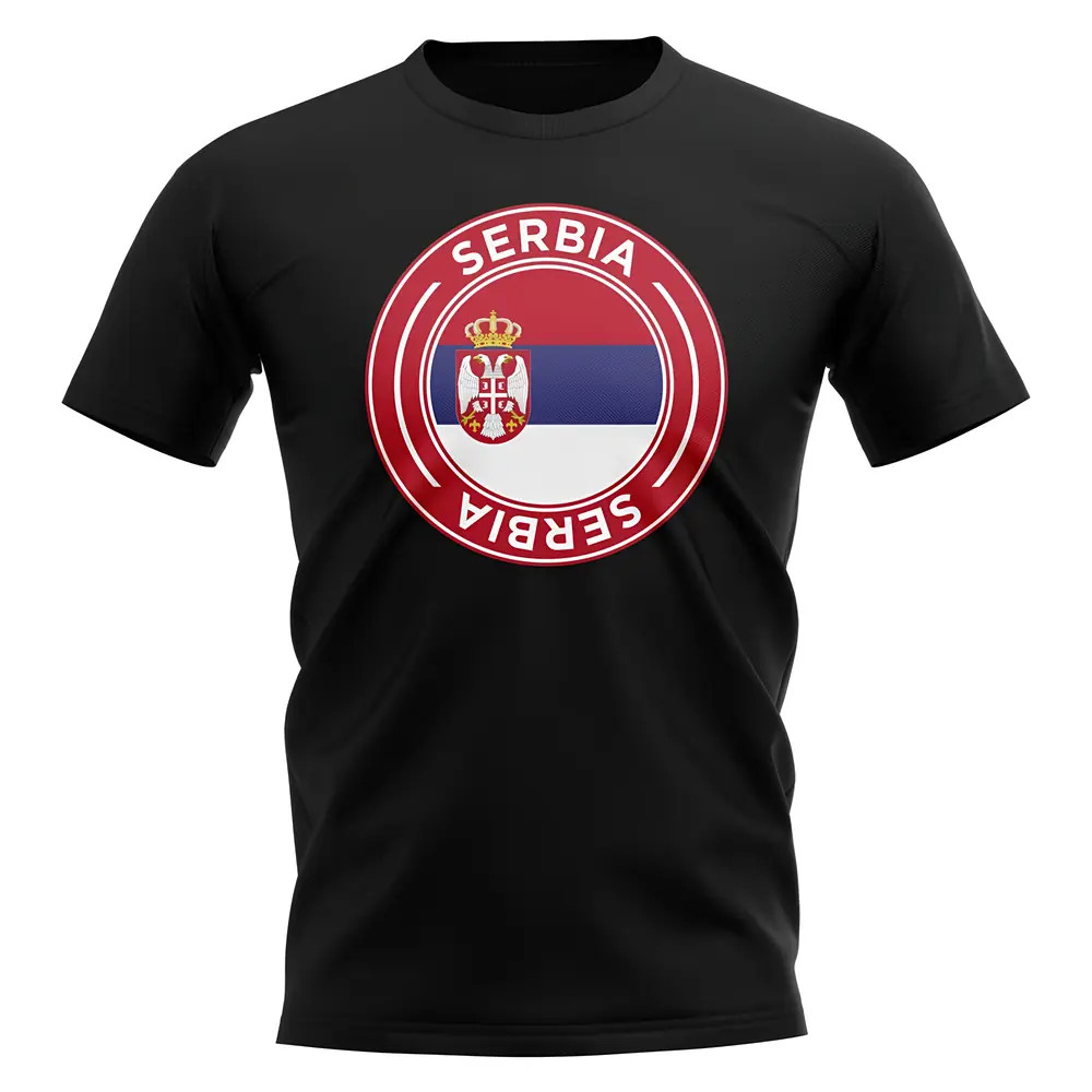 Serbia Football Badge T-Shirt (Black) Polyester Uksoccershop Men's Black Small