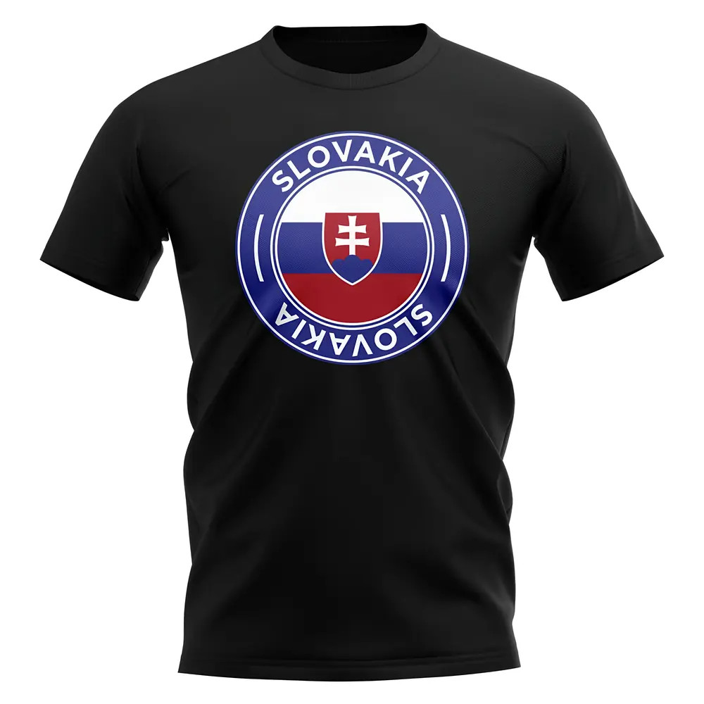 Slovakia Football Badge T-Shirt (Black) Polyester Uksoccershop Men's Black Xxl