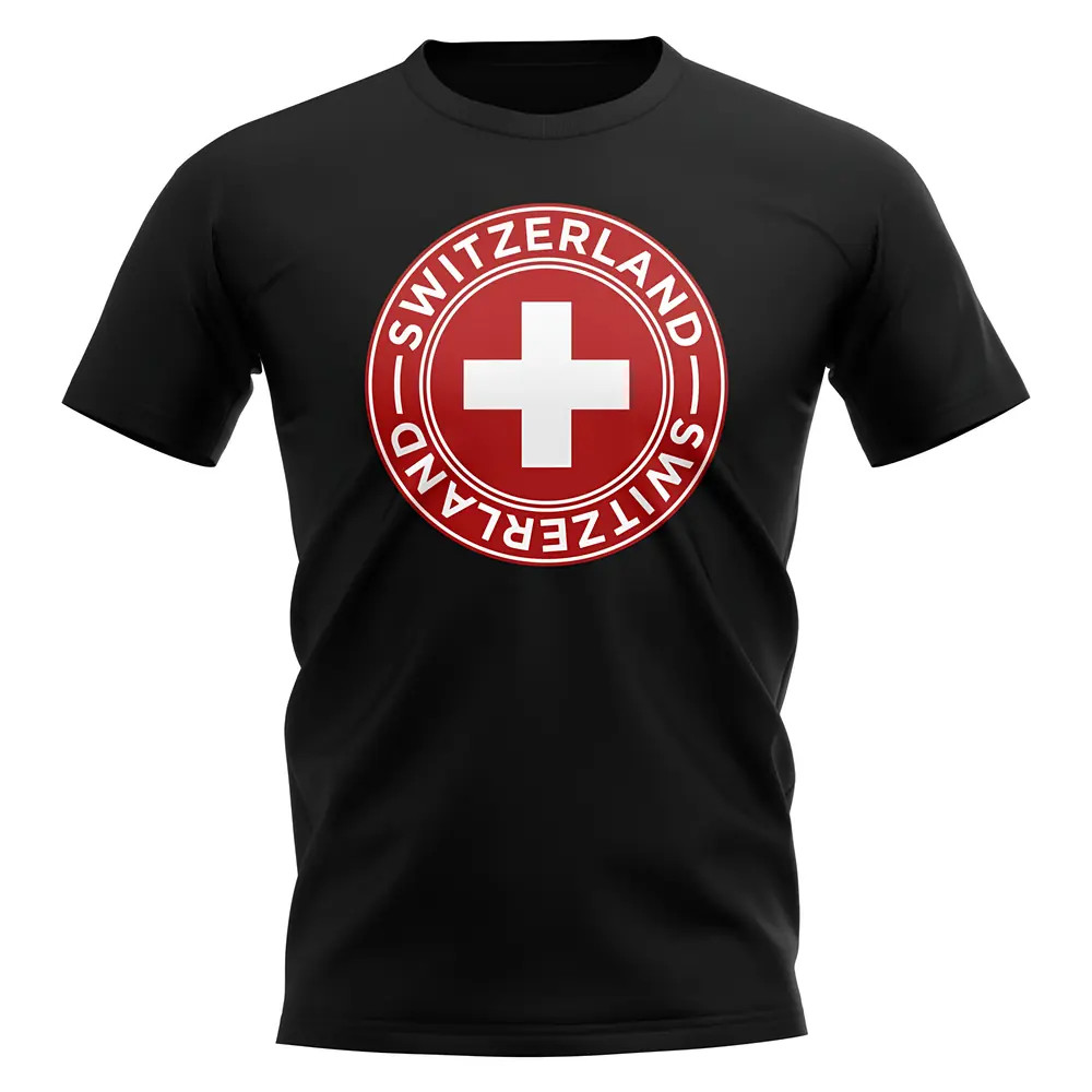 Switzerland Football Badge T-Shirt (Black) Polyester Uksoccershop Men's Black Extra Small